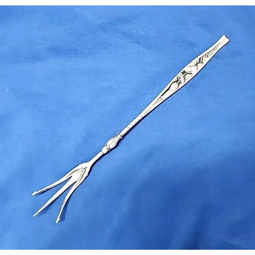 WHITING Sterling 9" Long Handled Lettuce Fork Pickle Bar Barware Cucumber Vine